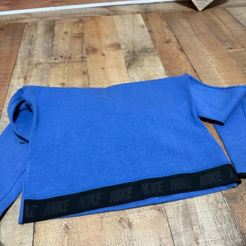 WOMEN'S NIKE TECH FLEECE RUNNING PULLOVER BLUE FUNNEL HOODIE SIZE L